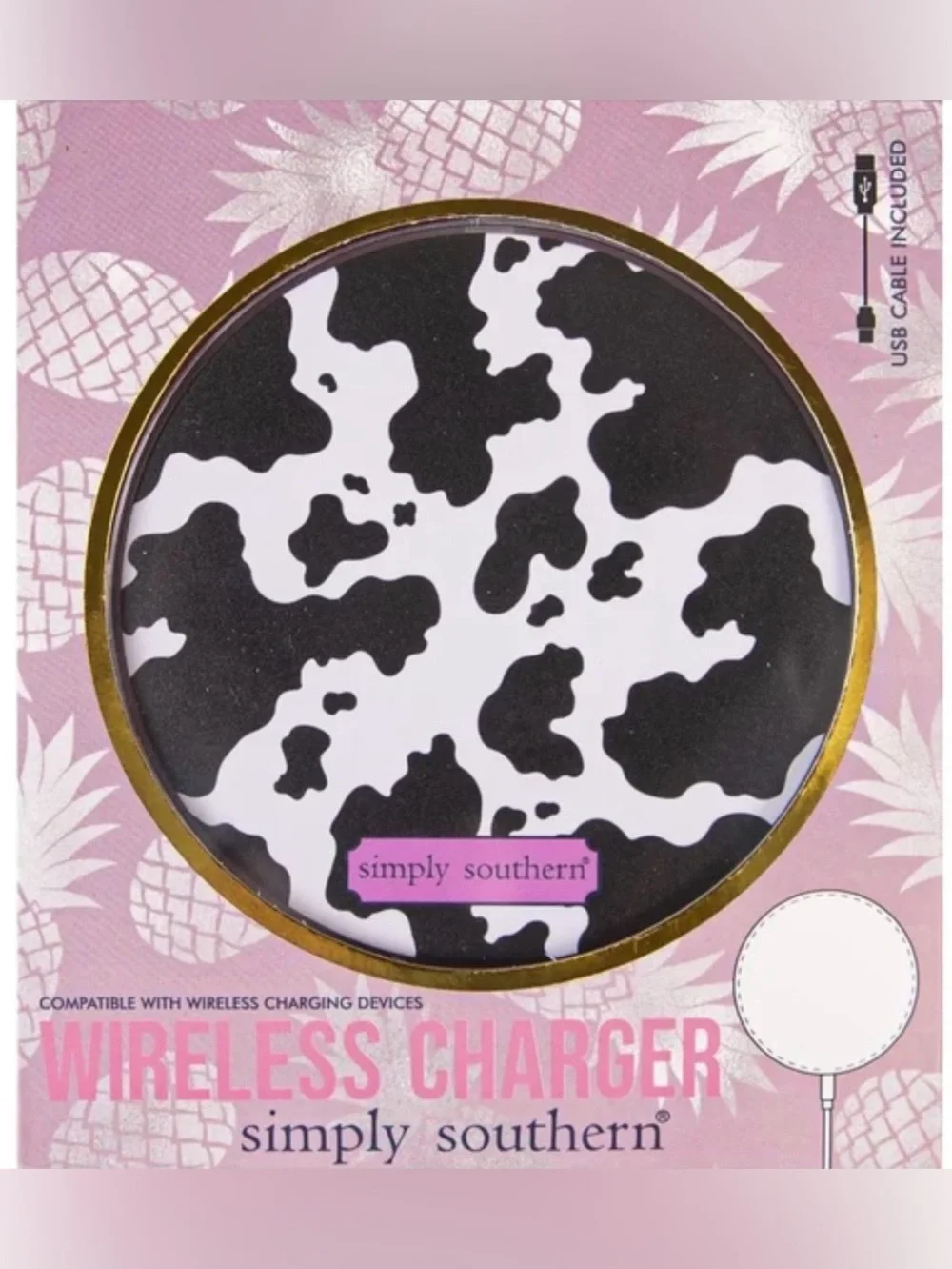 Simply Southern Black and White Cow Print Wireless Charger